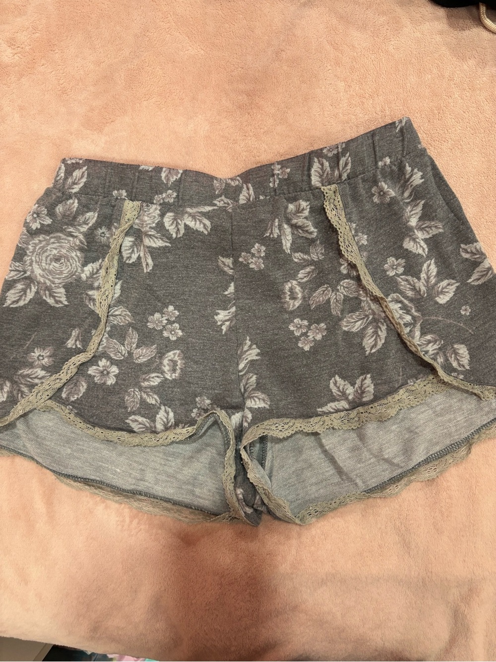 Xhilaration Gray Floral Lace-Trim Sleep Shorts